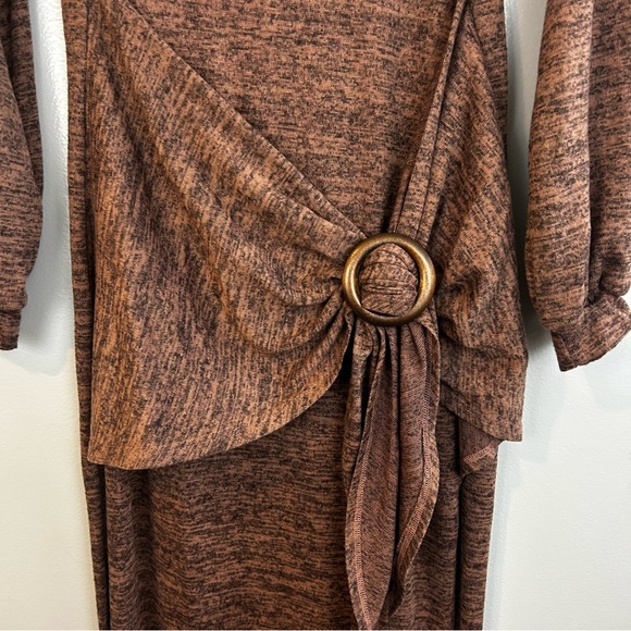 NWT Showy & Cozy Sweater Long Sleeve Tie Waist Maxi Dress Tan/Brown Size Small - Picture 4 of 13